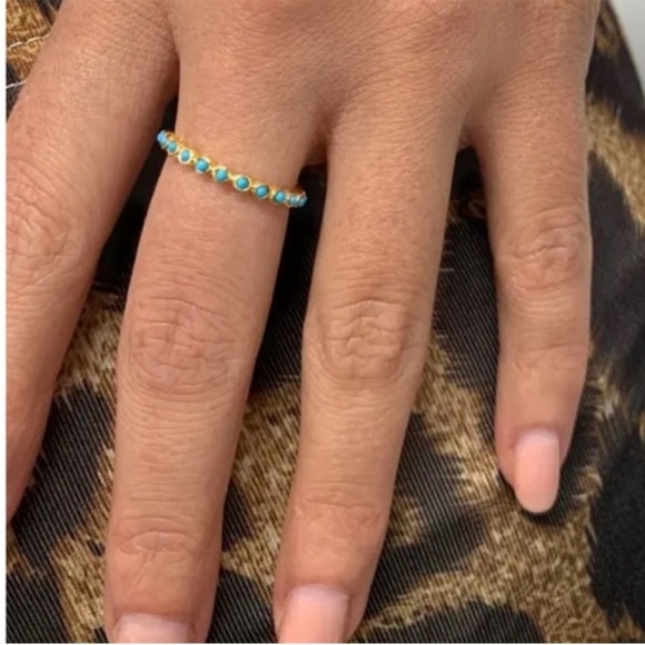 NWT Adornia 14K Gold Plated Imitation Turquoise Cabochon Eternity Ring jewelry - Picture 3 of 8